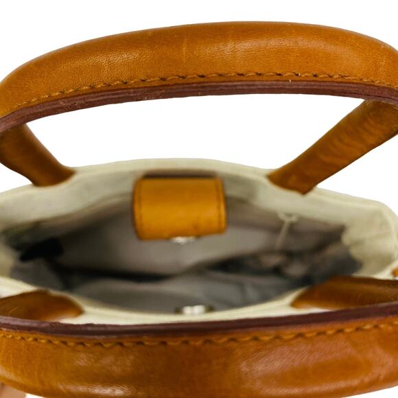 Reaction Kenneth Cole Mini Purse Beige Canvas Leather Trim - Picture 10 of 13